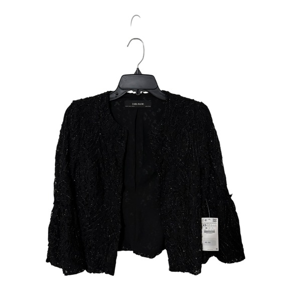 Zara Basic Jackets & Blazers - Zara Basic Womens Black Lace Metallic Open Front Bell Sleeve Jacket 8741/222 XS